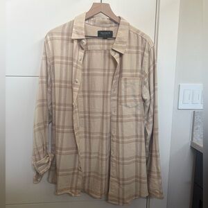 PacSun Cream and Tan Plaid Shirt